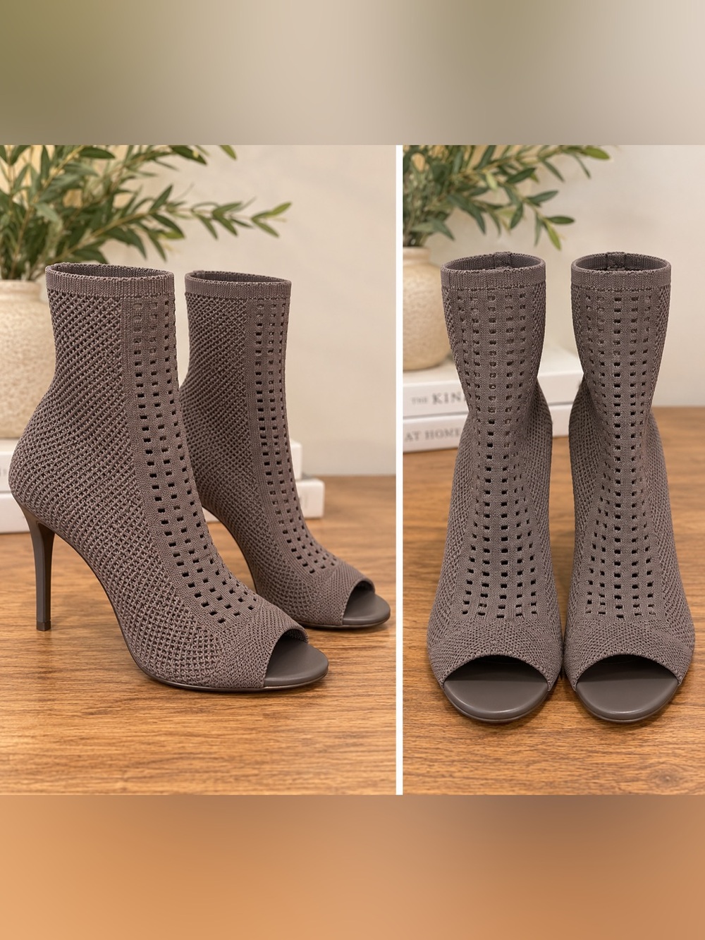 Charles by Charles David Taupe Knit Peep Toe Stiletto Booties Size 6